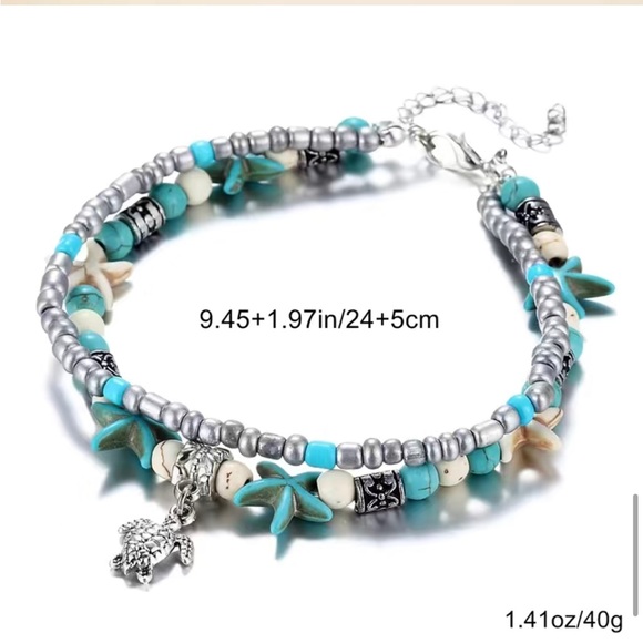 ⭐️Gorgeous Starfish & hanging elephant charm Anklet Chain w Colorful Rice Beads - Picture 3 of 3